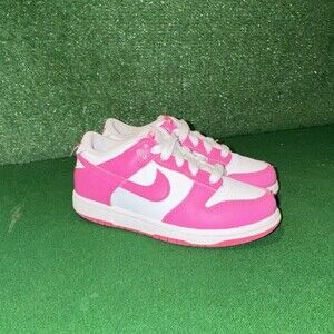 Nike Dunk Low White Laser Fuchsia Pink FB9108-102 Ps Girls Kids Size 11C